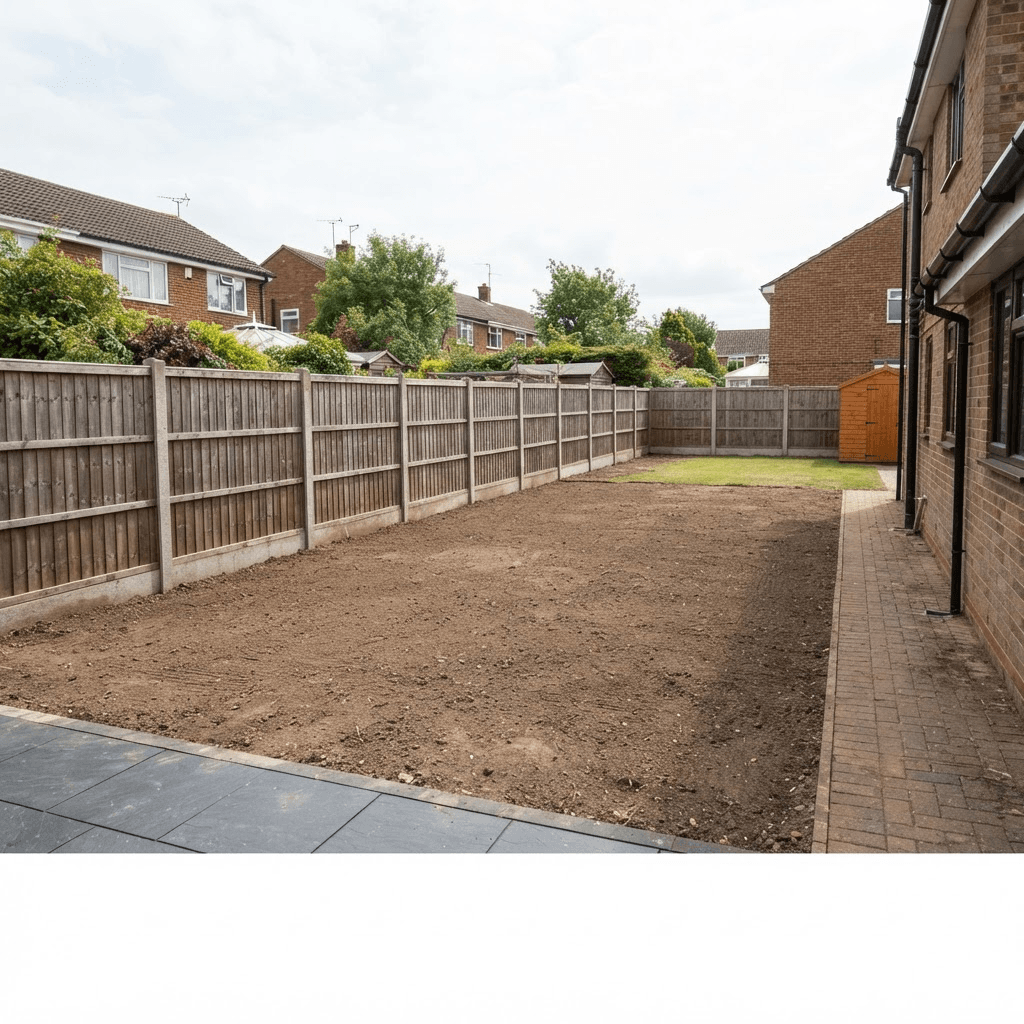 Clean tidy back garden after a full clearance, ready to use