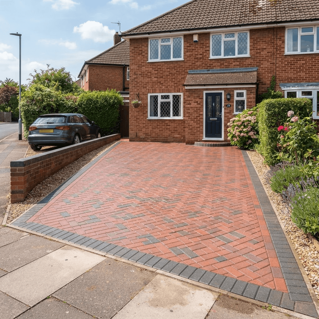 Fully cleaned and restored block paving driveway with sealed finish